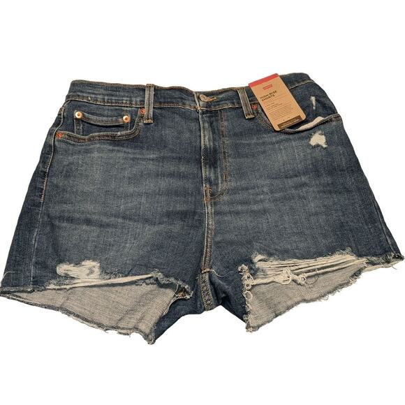 NEW Levi's Size 32 Chelsea Frayed-Hem High Rise SHORTY Denim Shorts - Picture 3 of 10